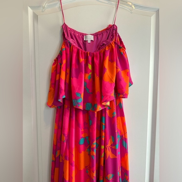 NWT RSVP Sugarlips Fuchsia Floral Off The Shoulder Ruffled Maxi Dress Medium M - Picture 4 of 7